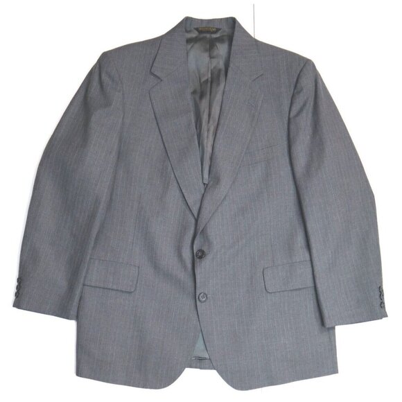VINTAGE MEN'S GRAY PINSTRIPE BLAZER SUIT JACKET - ADAMS ROW - SIZE 42S - Picture 2 of 4